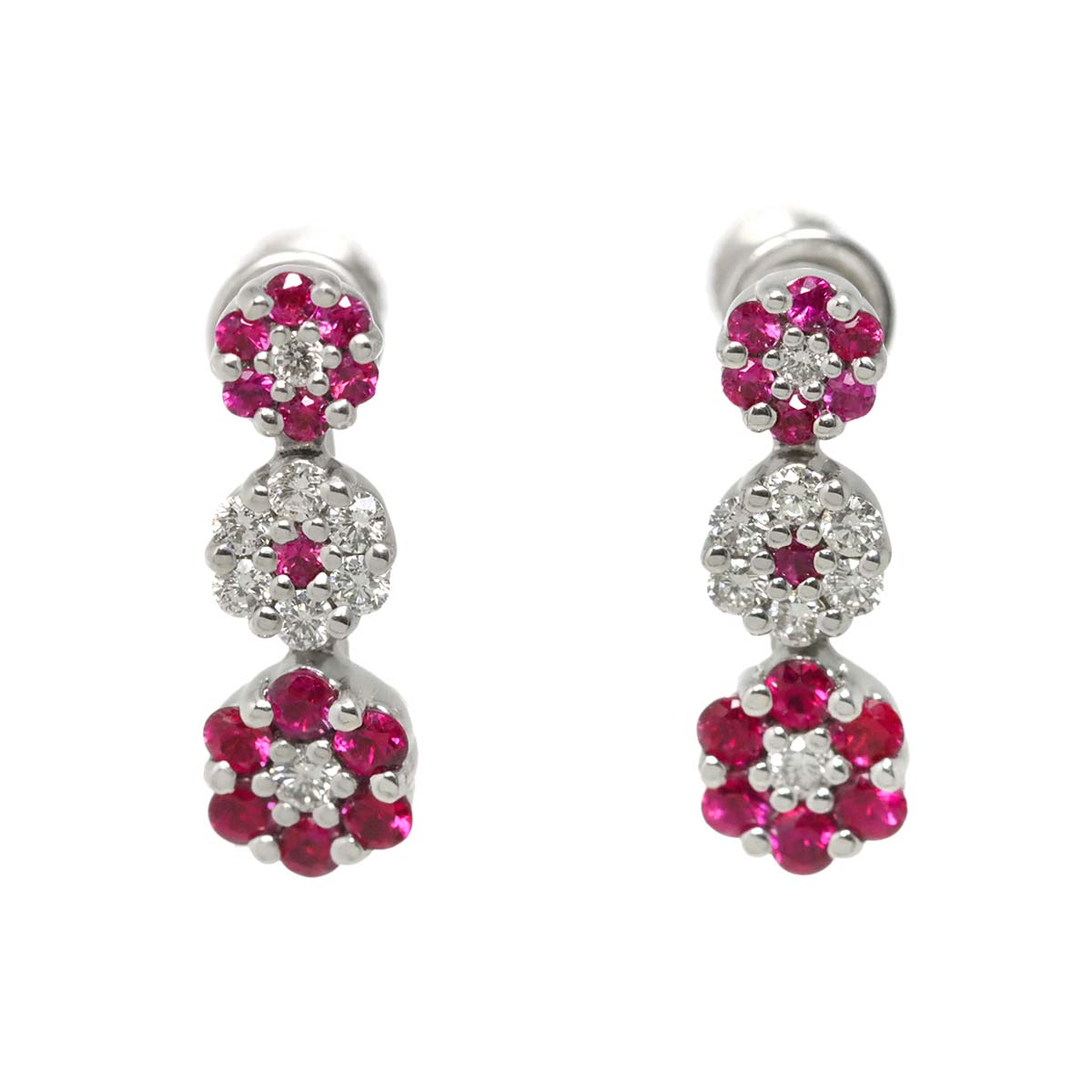 Ruby 0.21ct Diamond 0.10ct Earrings 18K WG 750