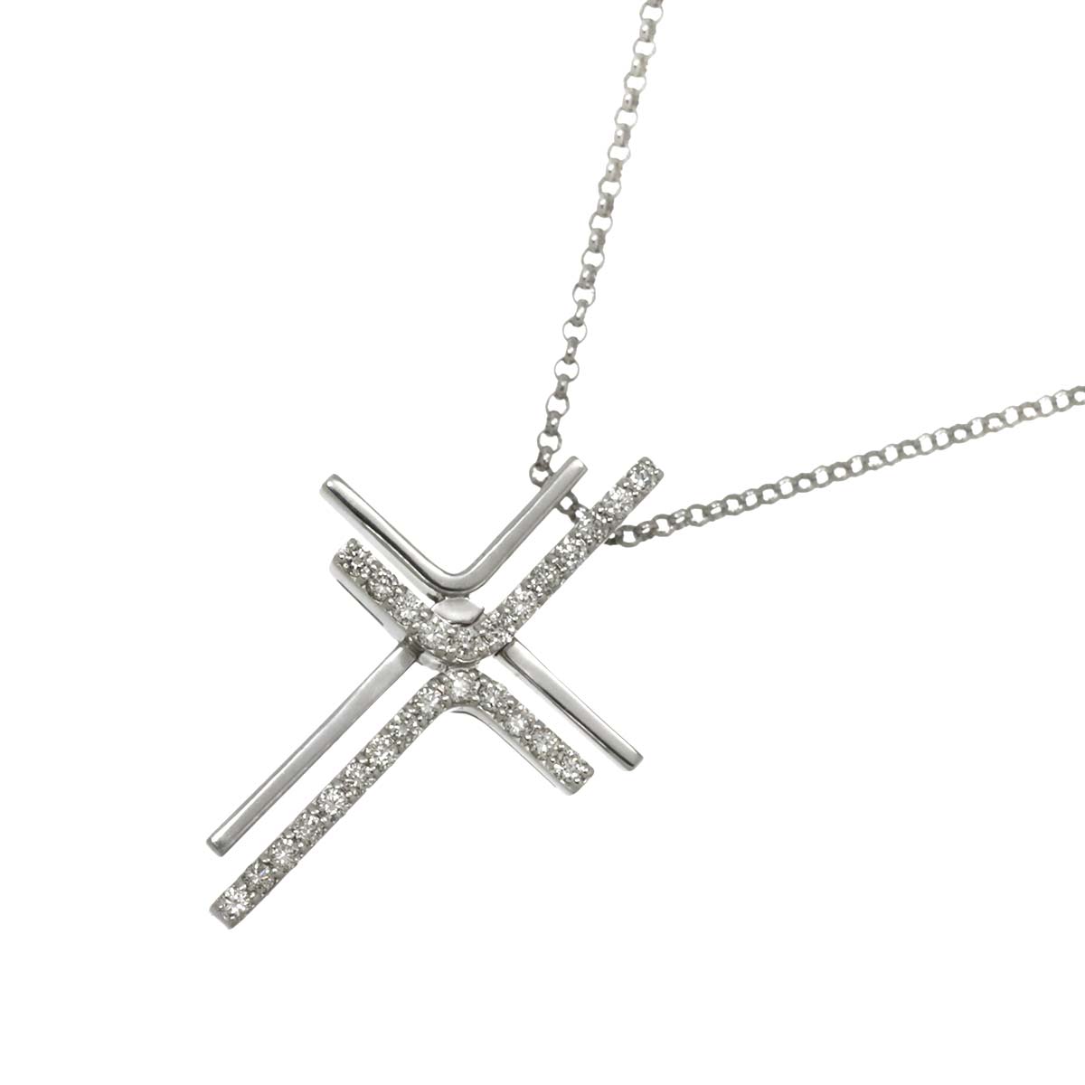 Cross motif Diamond 0.37ct Necklace 18K White Gold 750