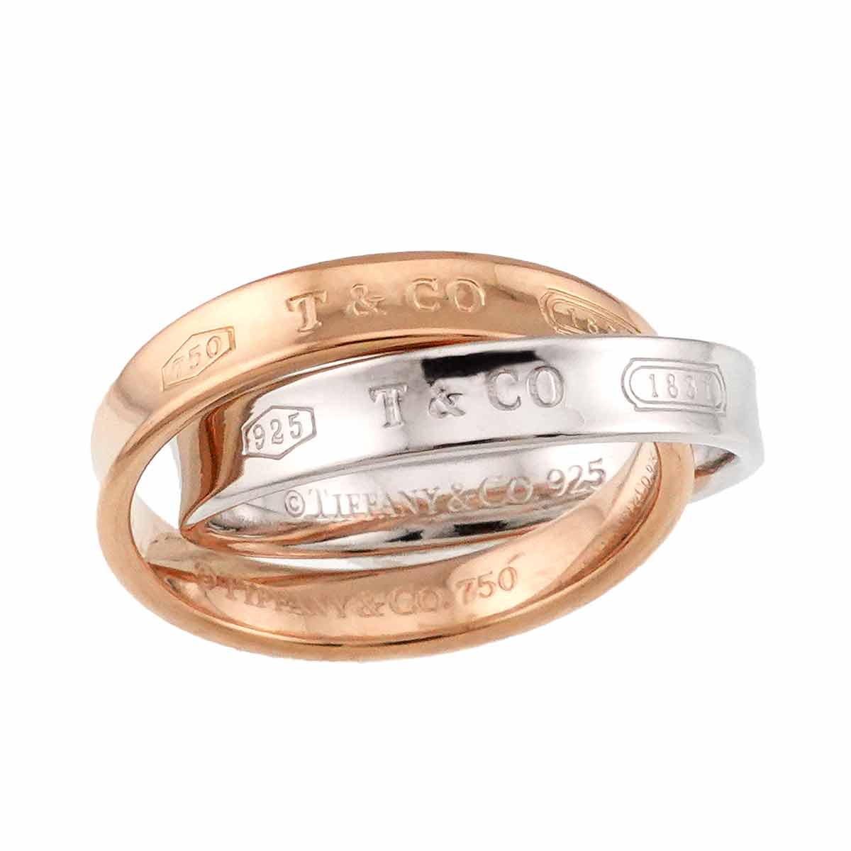 Interlocking Ring 18K PG 750 Silver 925 size5.75-6(US)