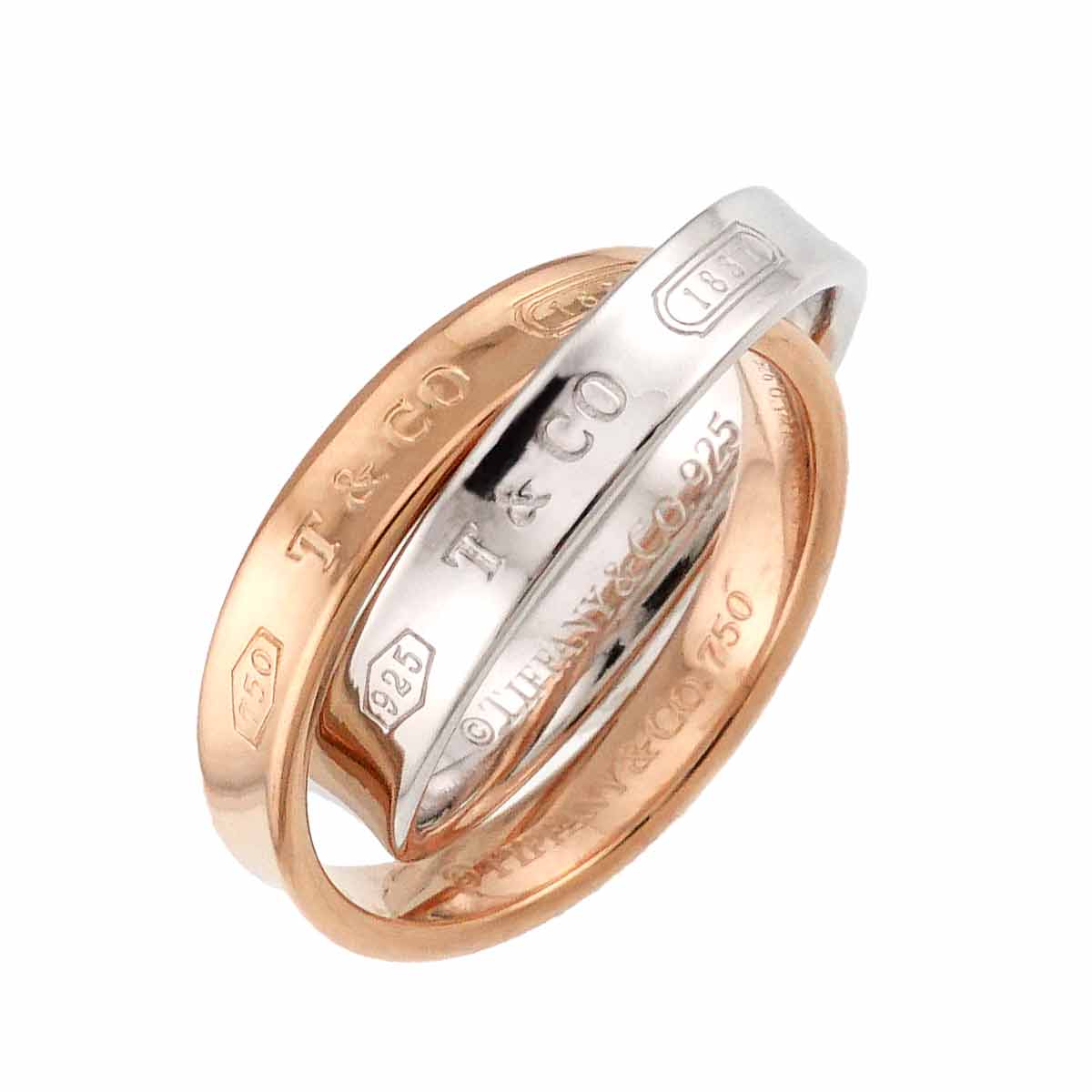 Interlocking Ring 18K PG 750 Silver 925 size5.75-6(US)