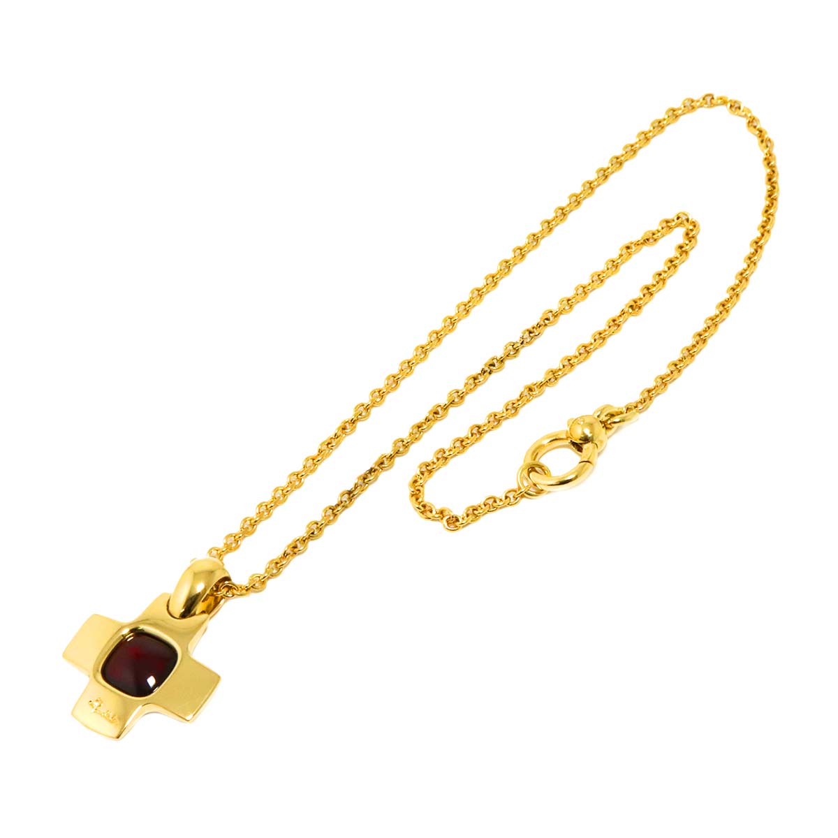 Cross Garnet Necklace 18K Yellow Gold 750