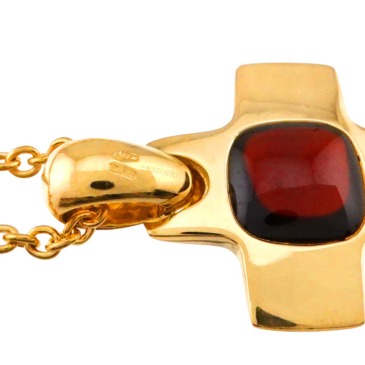 Cross Garnet Necklace 18K Yellow Gold 750