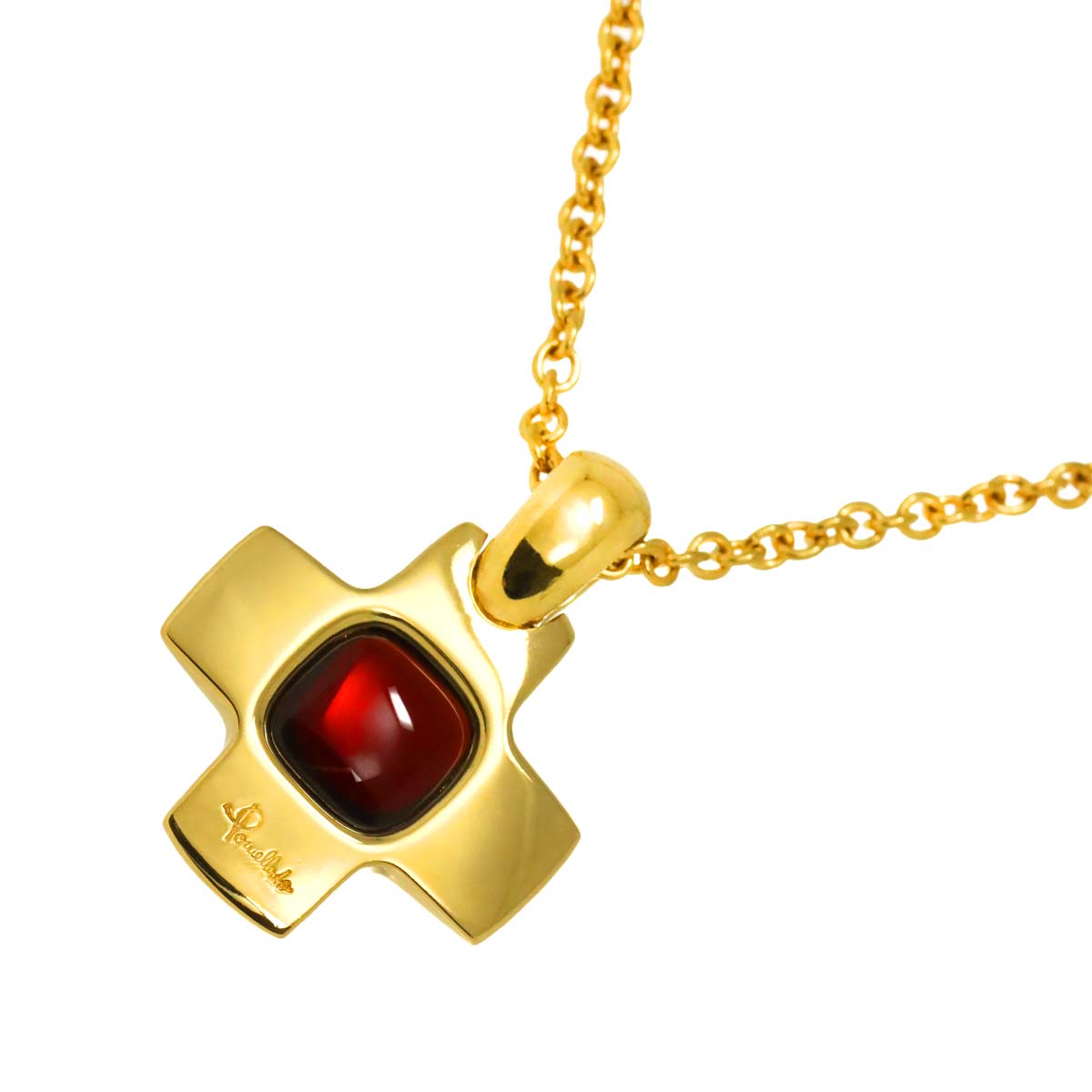 Cross Garnet Necklace 18K Yellow Gold 750