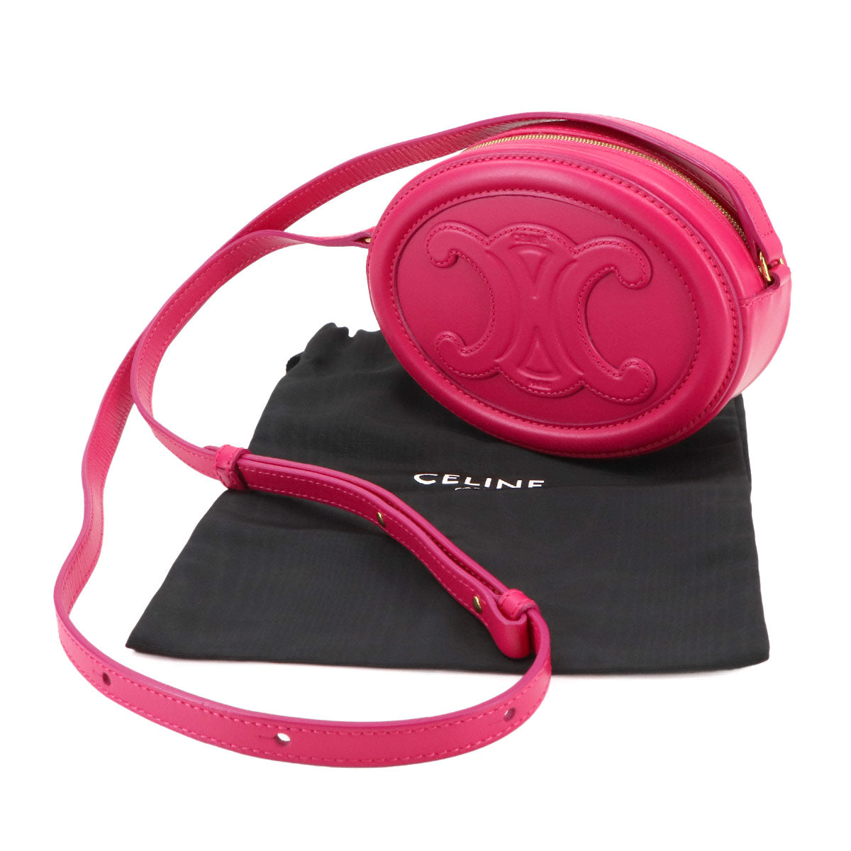 CELINE Oval Purse Cuir Triomphe Shoulder Bag Leather Pink 10I703DPQ