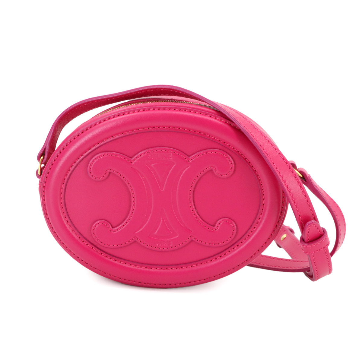 CELINE Oval Purse Cuir Triomphe Shoulder Bag Leather Pink 10I703DPQ