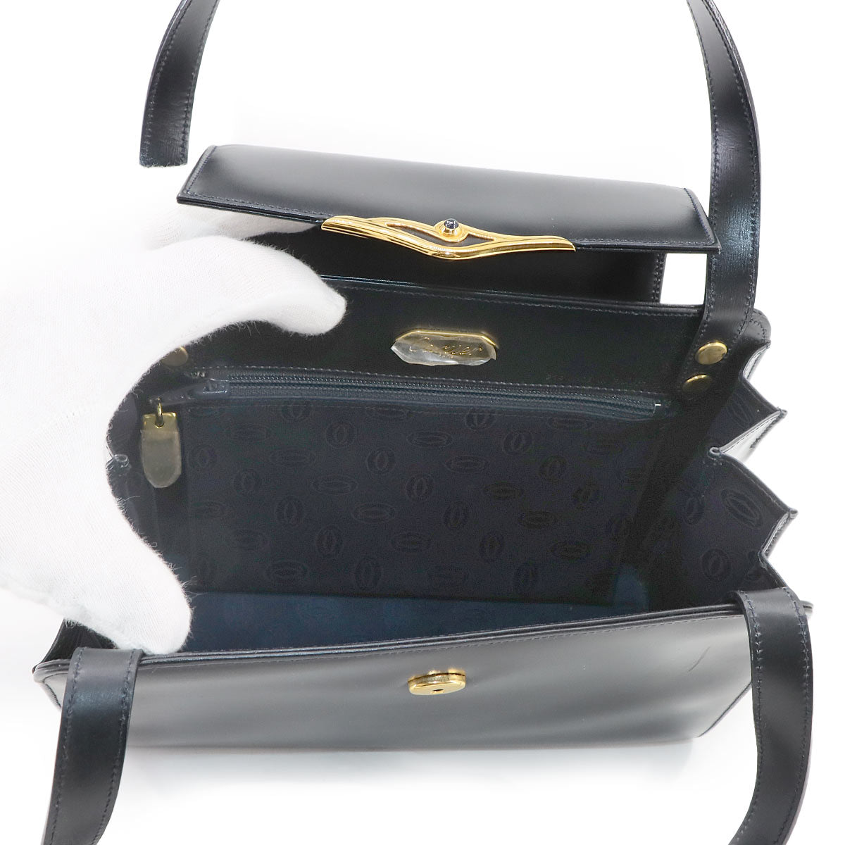 Sapphire Line Hand Bag Leather Navy Purse