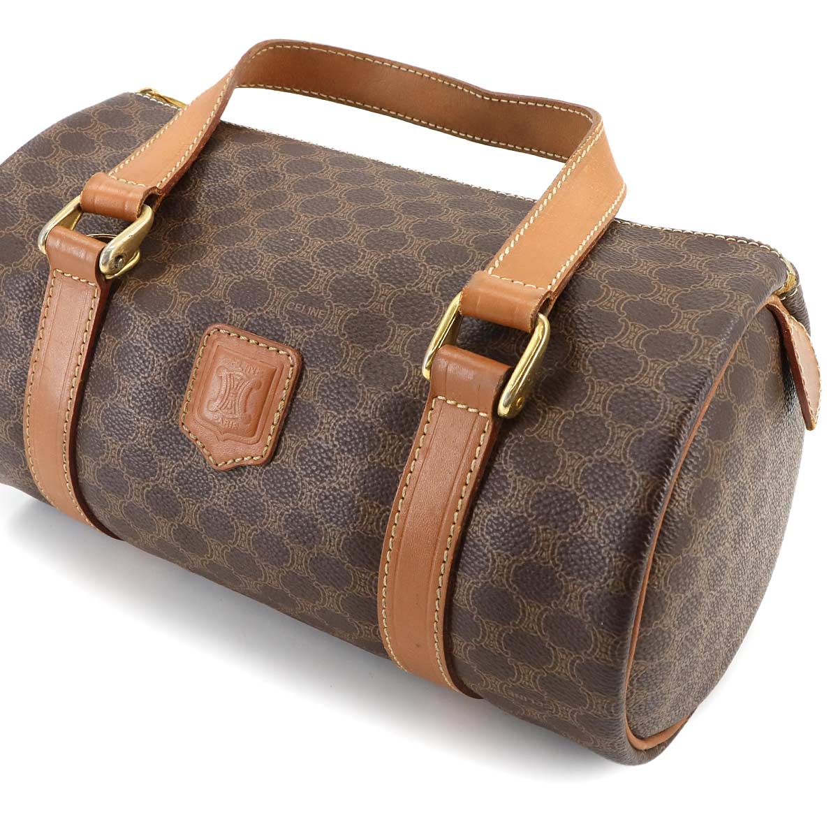 Macadam Mini Boston Hand Shoulder Bag PVC Leather Brown Purse