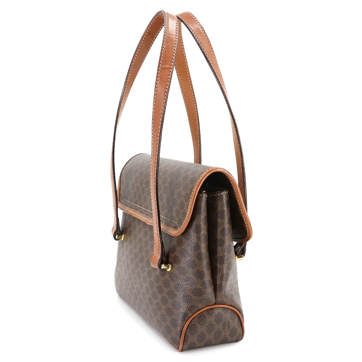 Macadam Hand Bag PVC Leather Brown Vintage