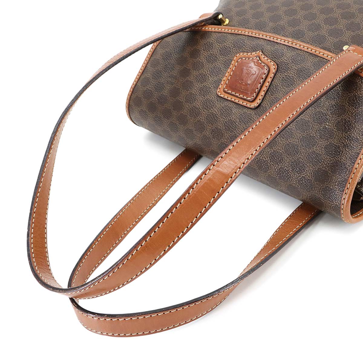 Macadam Hand Bag PVC Leather Brown Vintage