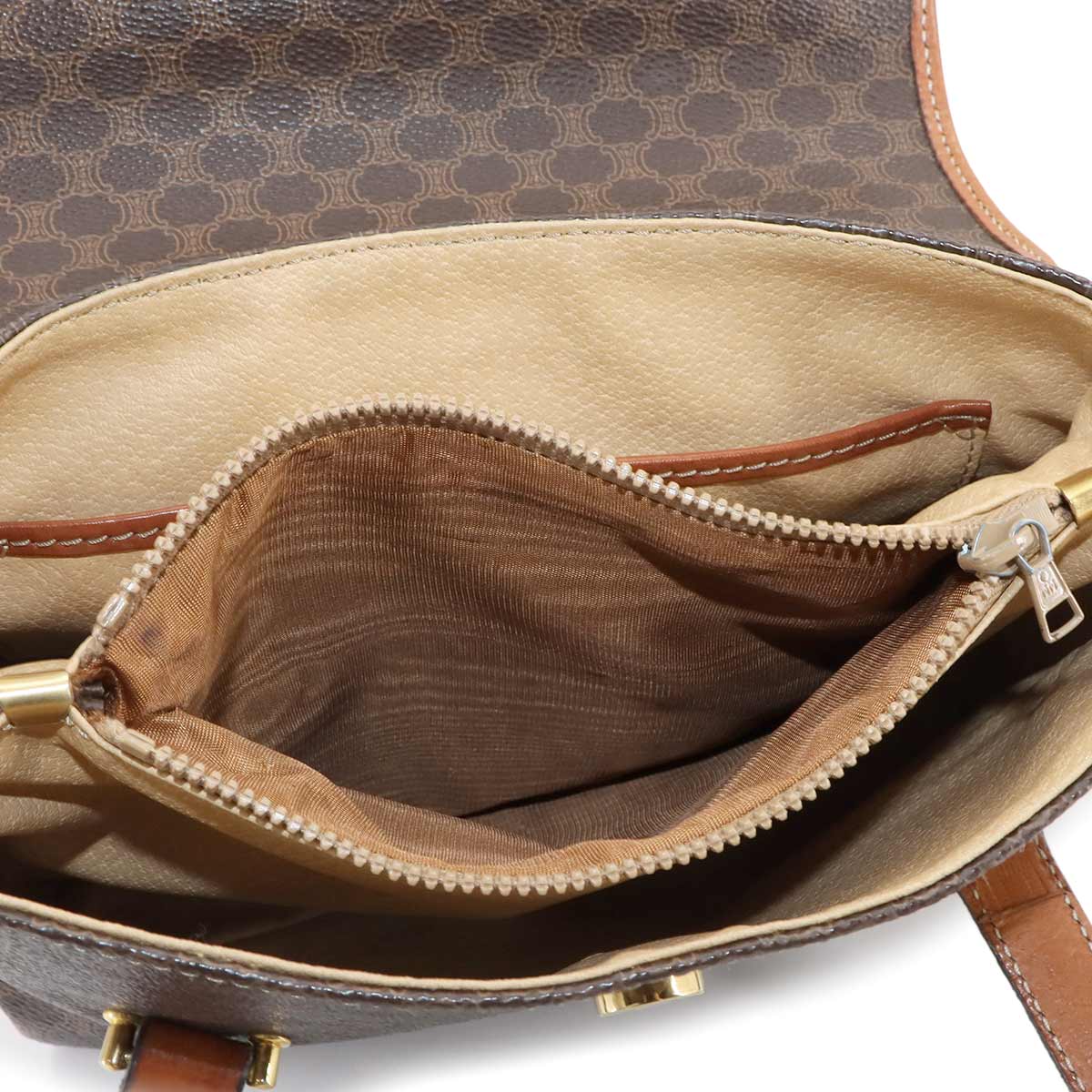 Macadam Hand Bag PVC Leather Brown Vintage