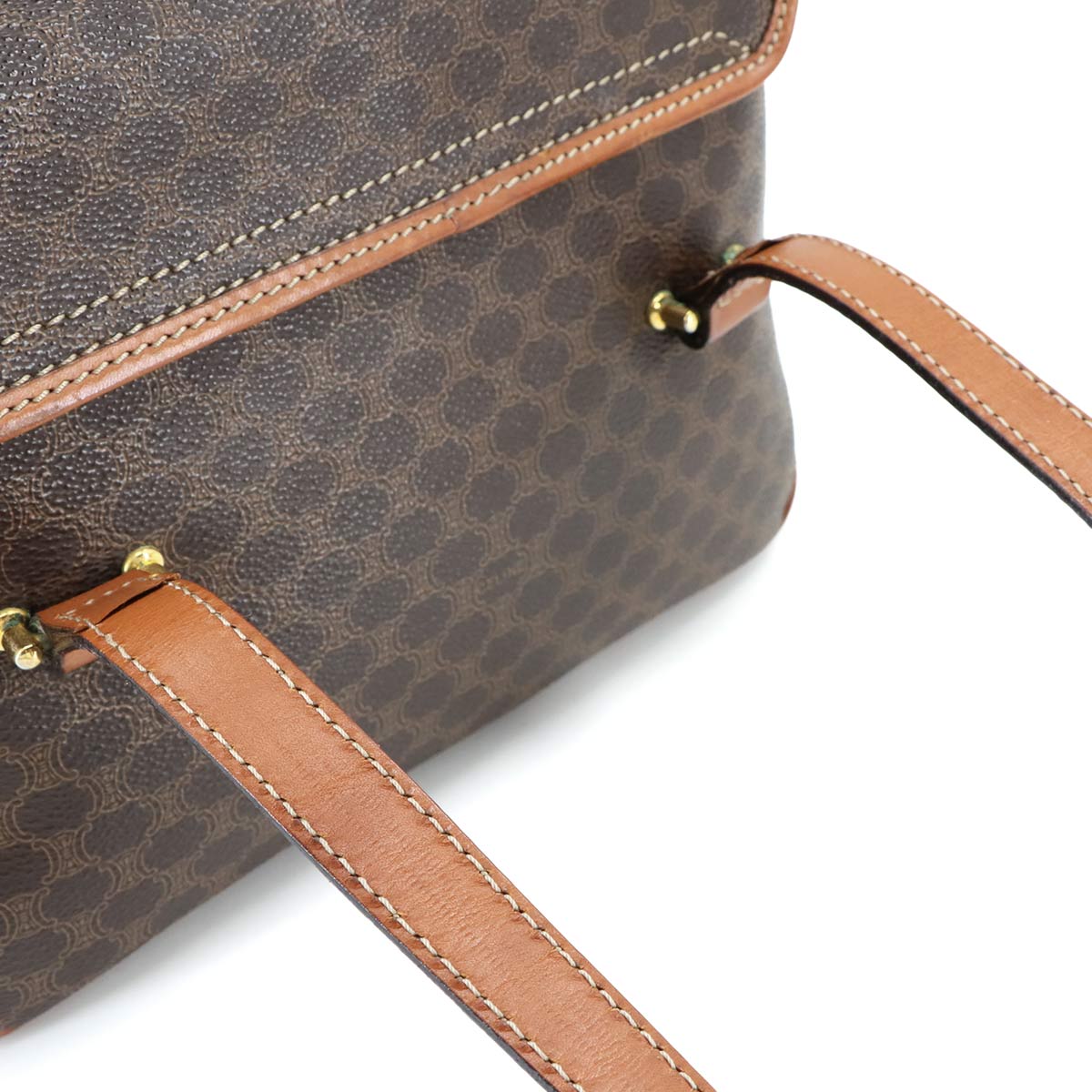 Macadam Hand Bag PVC Leather Brown Vintage