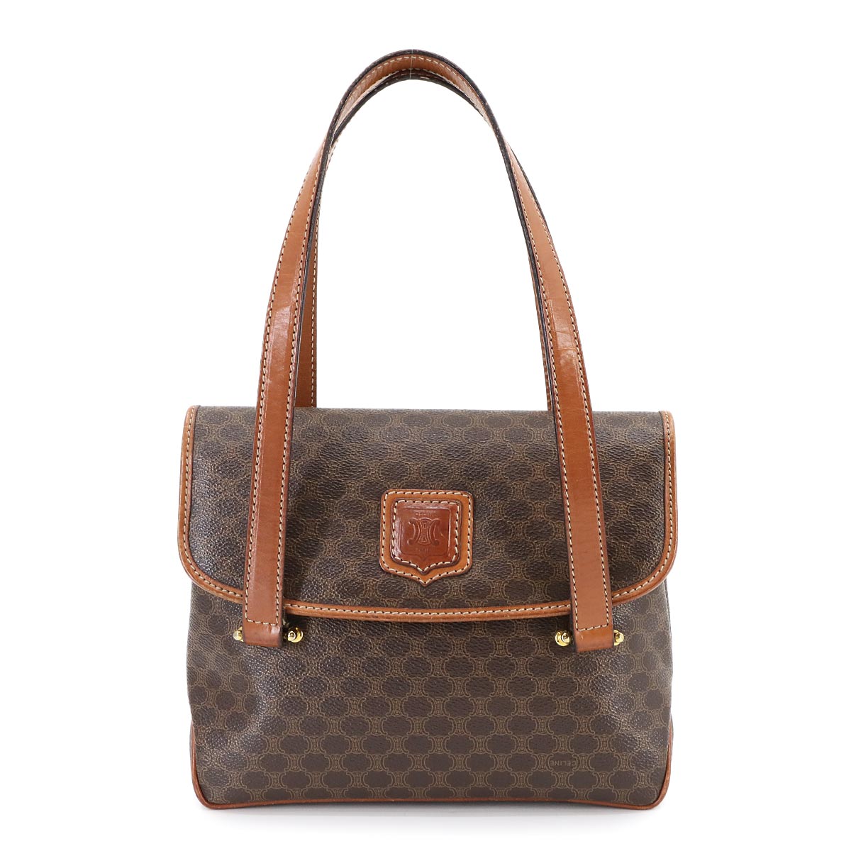 Macadam Hand Bag PVC Leather Brown Vintage