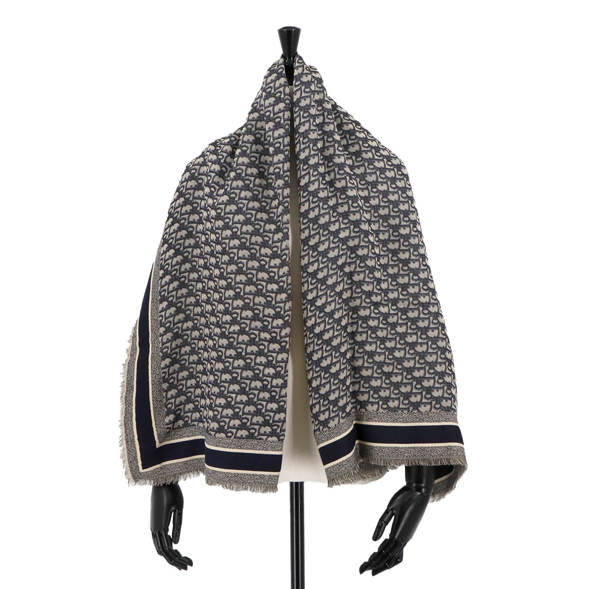 Oblique Winter Scarf Scarves Silk Wool Navy