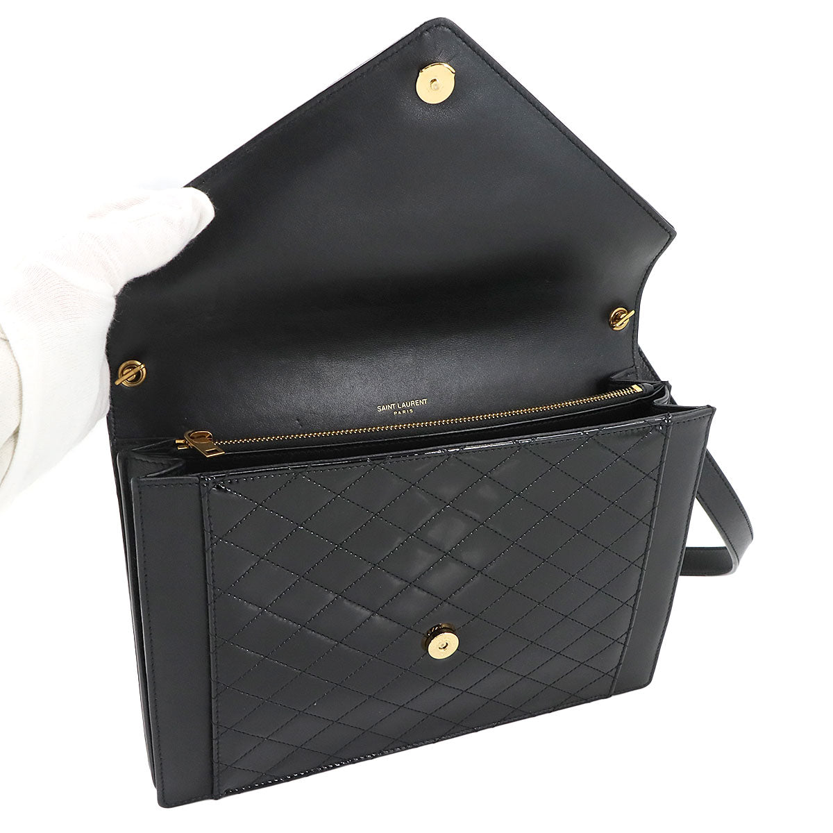 Gaby Shoulder Bag Enamel Leather Black 695503