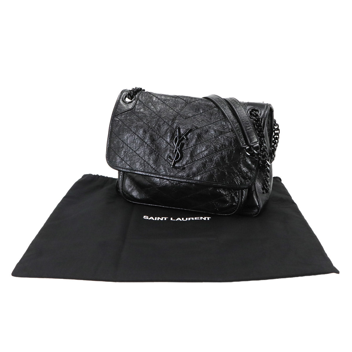 SAINT LAURENT Niki Medium Chain Shoulder Bag Leather Noir 575055