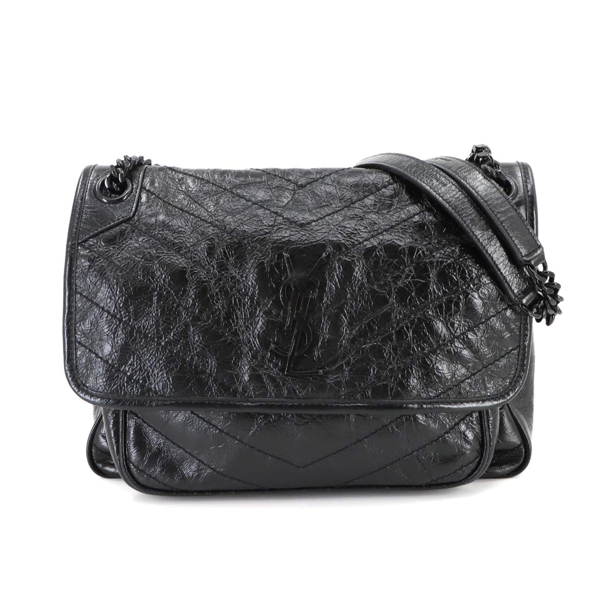 SAINT LAURENT Niki Medium Chain Shoulder Bag Leather Noir 575055