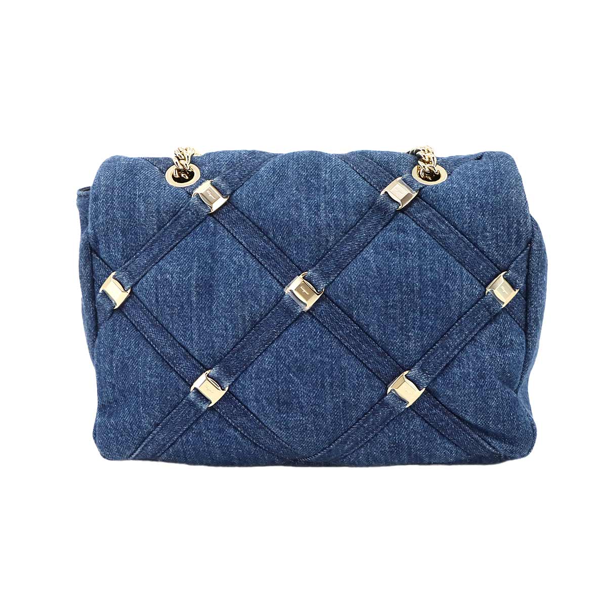 Vara Chain Shoulder Bag Denim Leather Blue 21H536