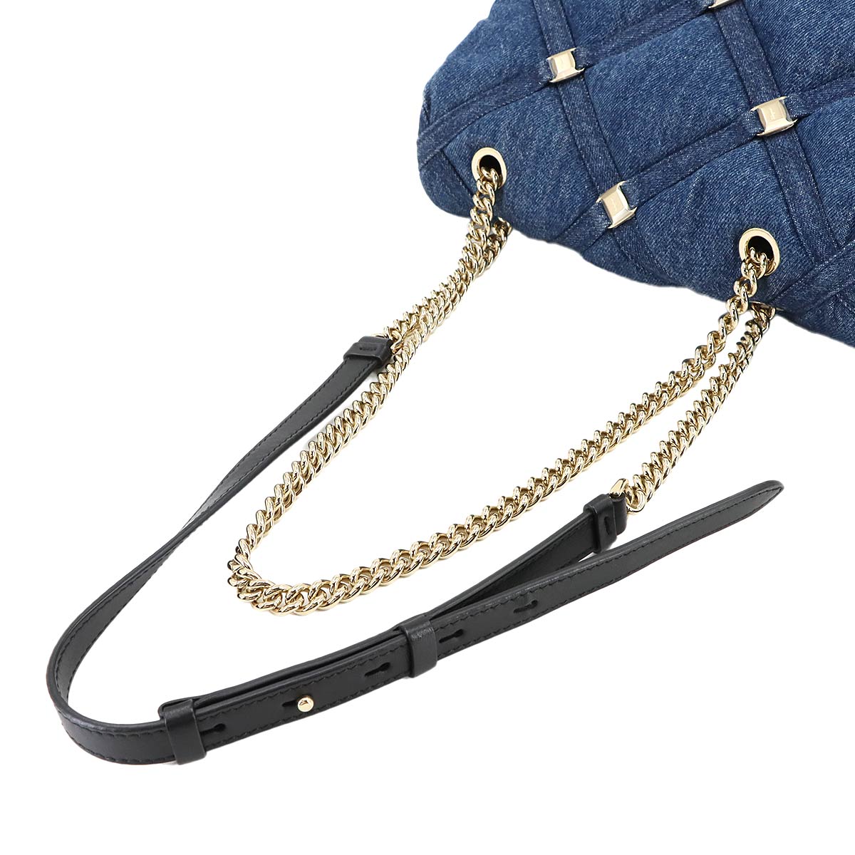 Vara Chain Shoulder Bag Denim Leather Blue 21H536