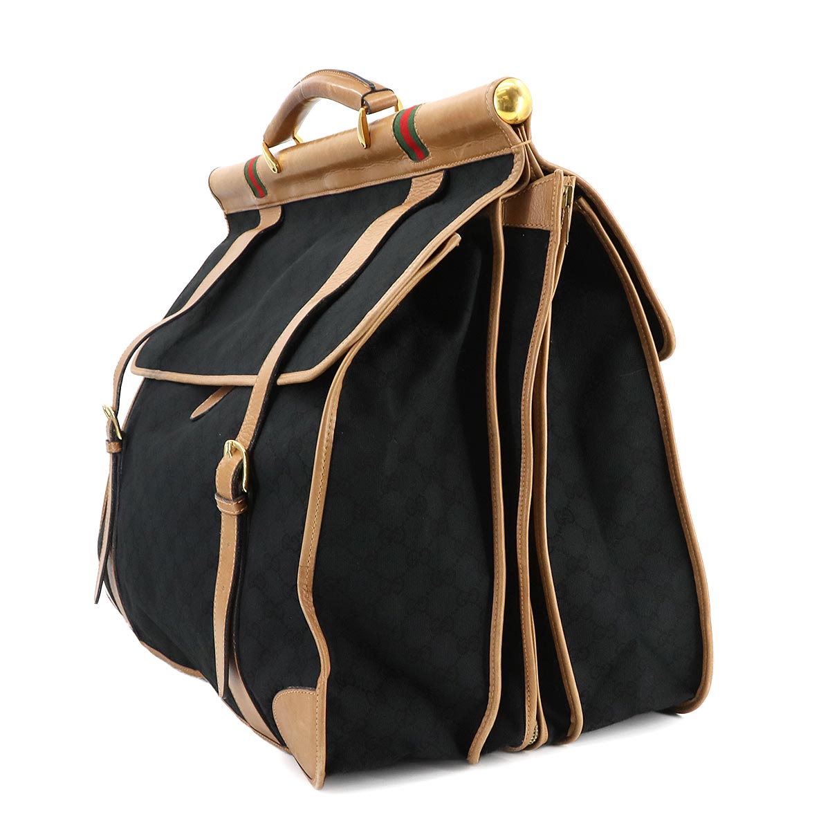 Garment Case GG Canvas Leather Black Brown Vintage