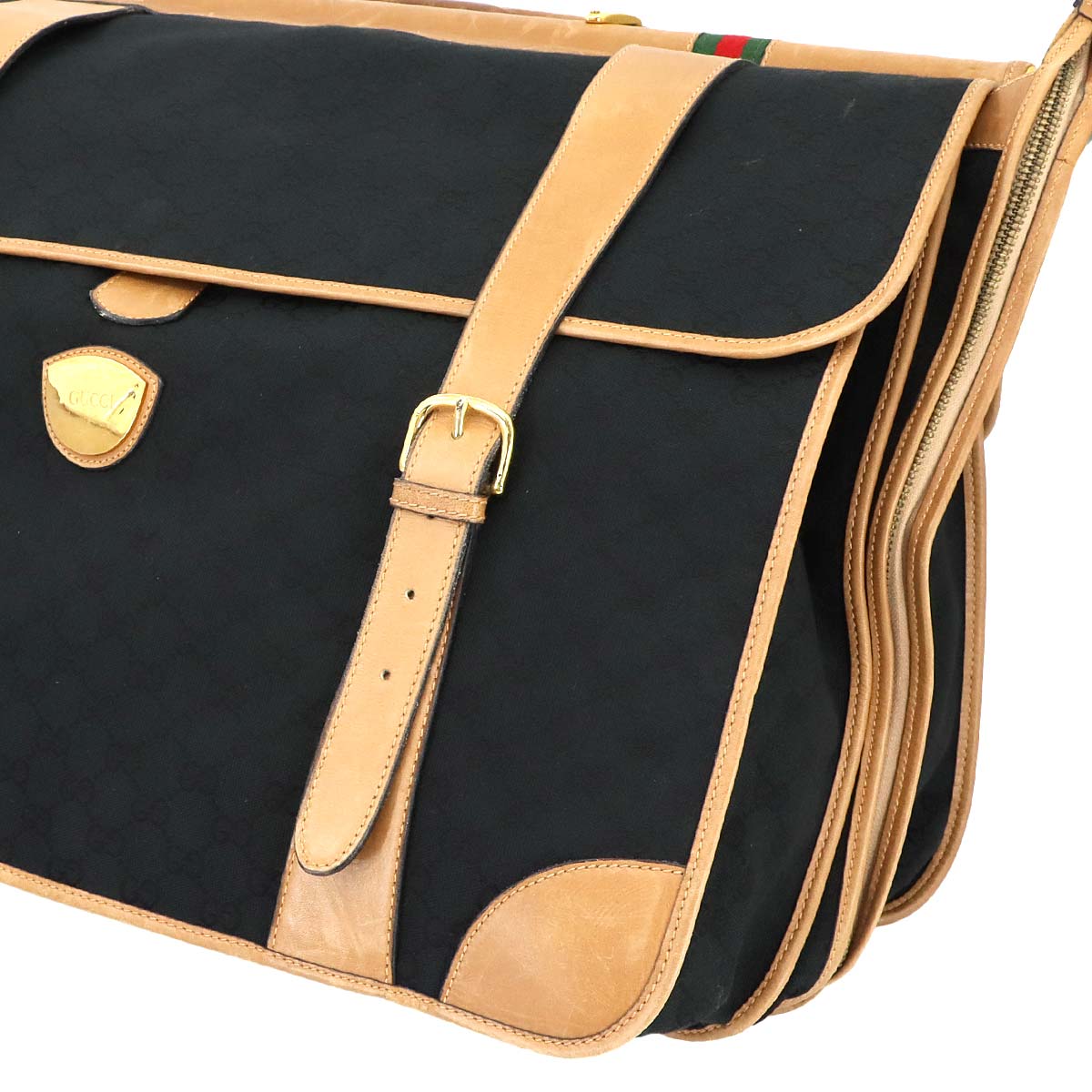 Garment Case GG Canvas Leather Black Brown Vintage