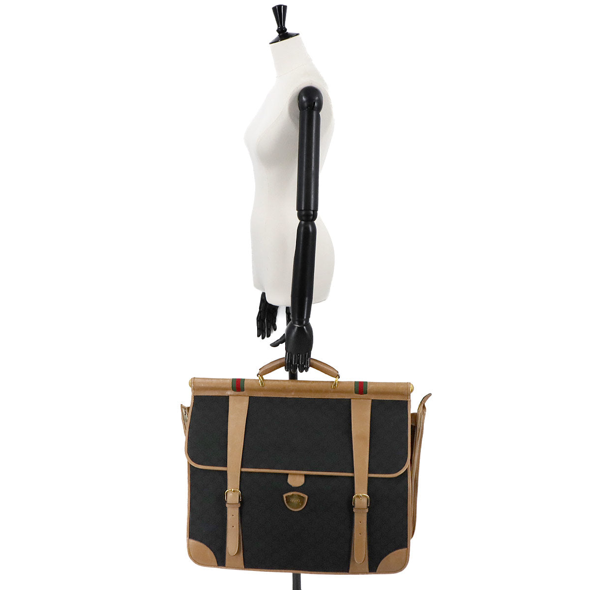 Garment Case GG Canvas Leather Black Brown Vintage
