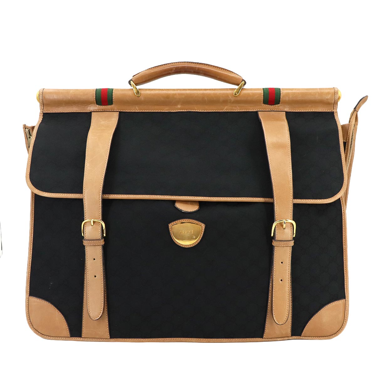 Garment Case GG Canvas Leather Black Brown Vintage