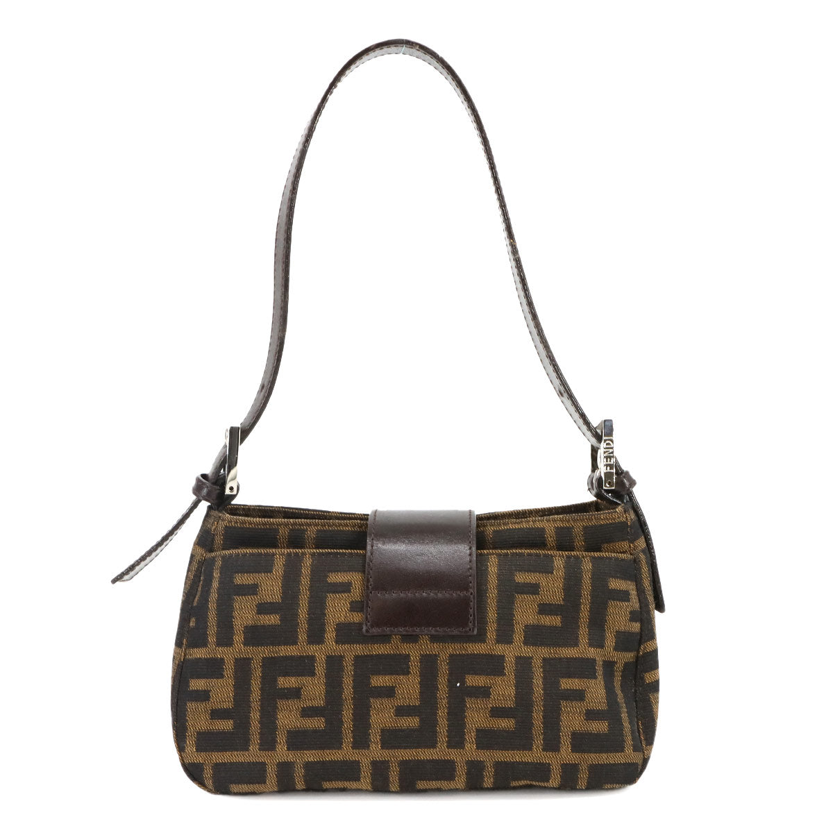 FENDI Zucca Shoulder Bag Canvas Leather Brown 26723 Purse