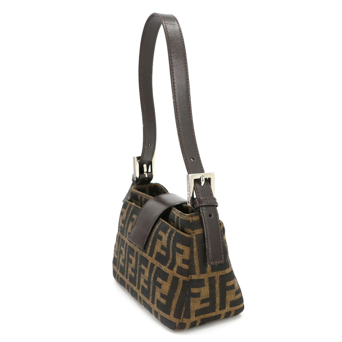 FENDI Zucca Shoulder Bag Canvas Leather Brown 26723 Purse