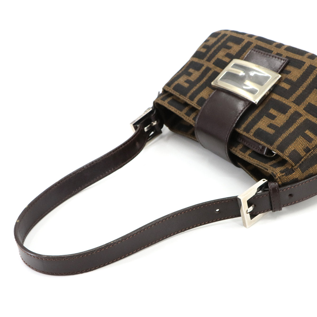 FENDI Zucca Shoulder Bag Canvas Leather Brown 26723 Purse