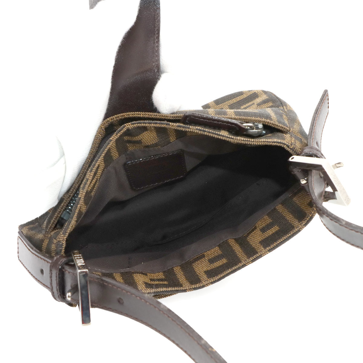 FENDI Zucca Shoulder Bag Canvas Leather Brown 26723 Purse