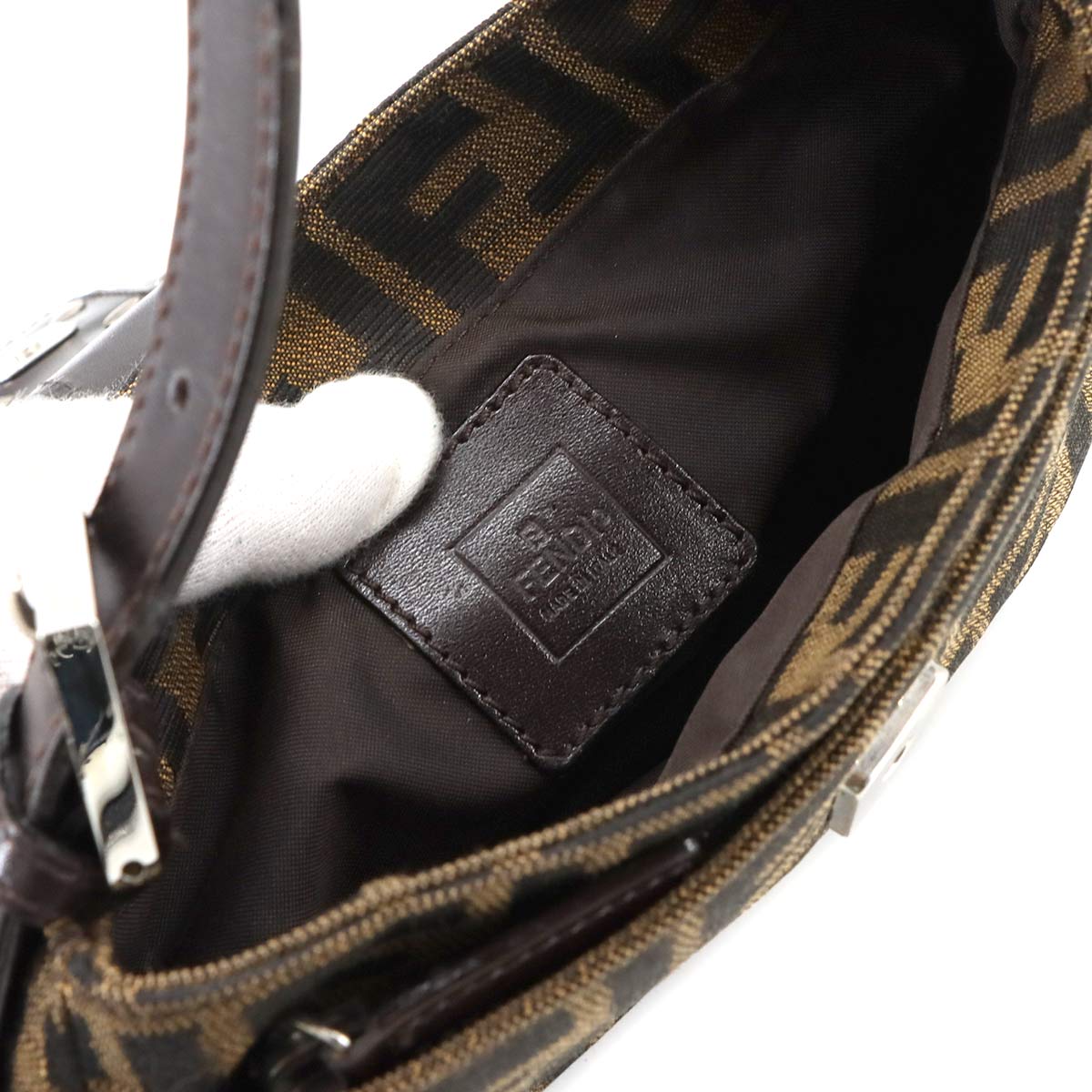 FENDI Zucca Shoulder Bag Canvas Leather Brown 26723 Purse