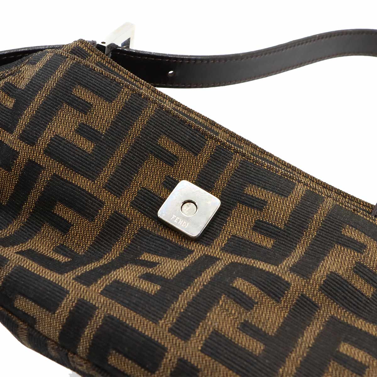 FENDI Zucca Shoulder Bag Canvas Leather Brown 26723 Purse