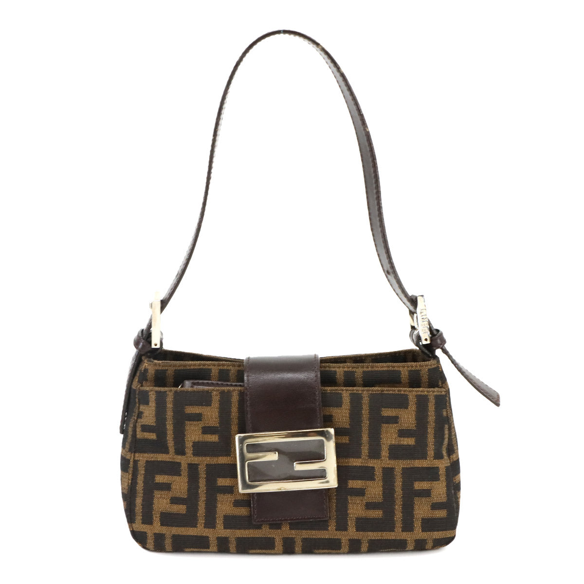 FENDI Zucca Shoulder Bag Canvas Leather Brown 26723 Purse