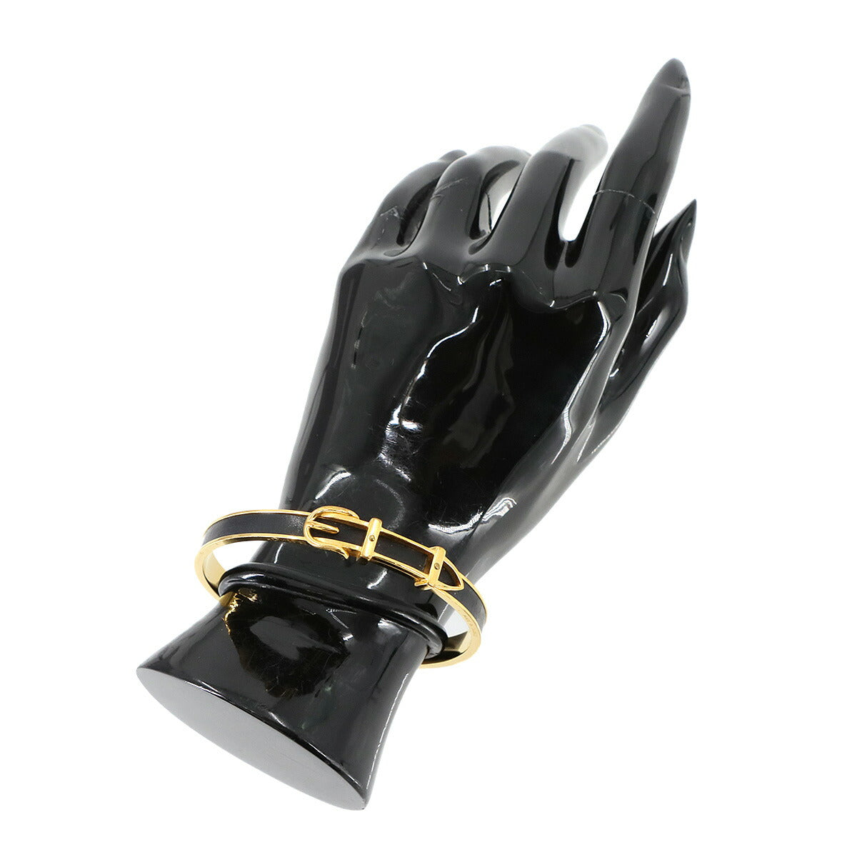 Belt Buckle Bangle Bracelet Leather Black Gold