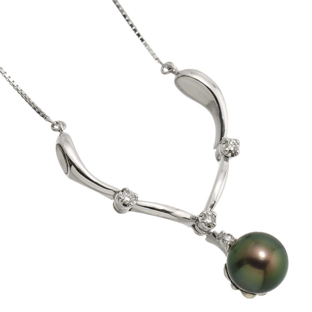 Black Pearl 8.3mm Diamond 0.12ct Necklace 18K WG 750