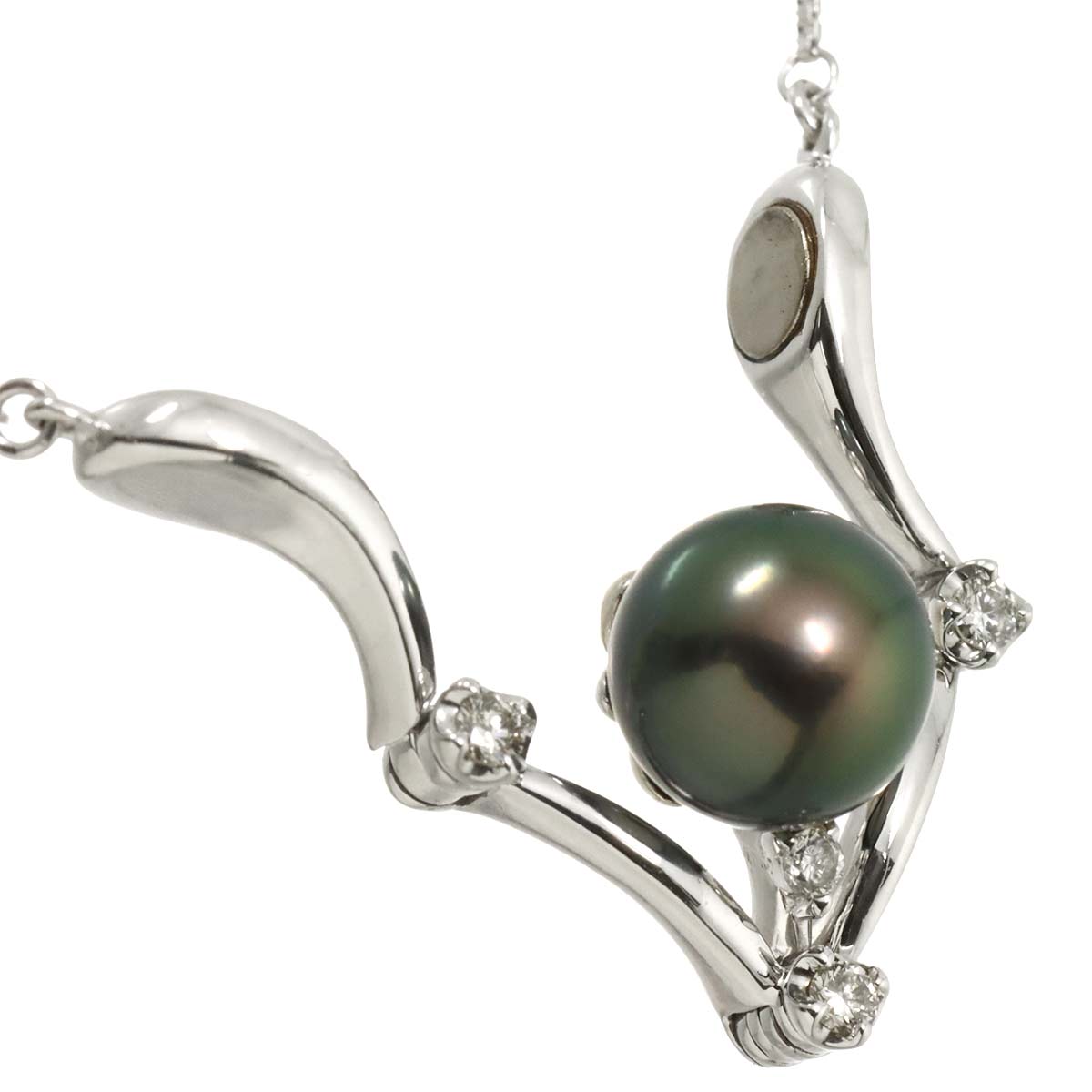 Black Pearl 8.3mm Diamond 0.12ct Necklace 18K WG 750