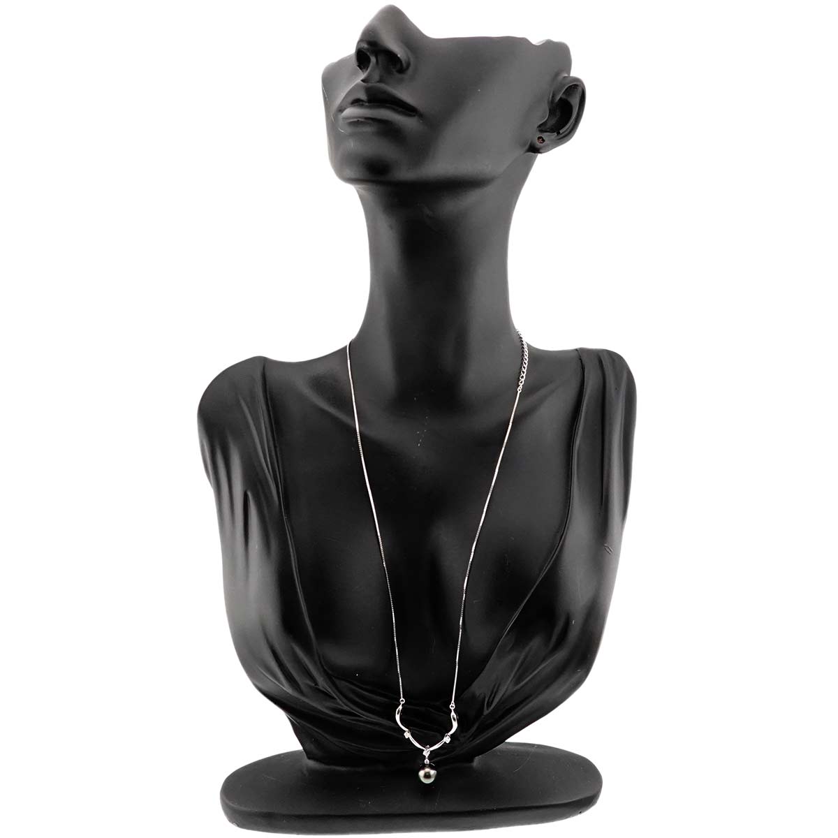 Black Pearl 8.3mm Diamond 0.12ct Necklace 18K WG 750