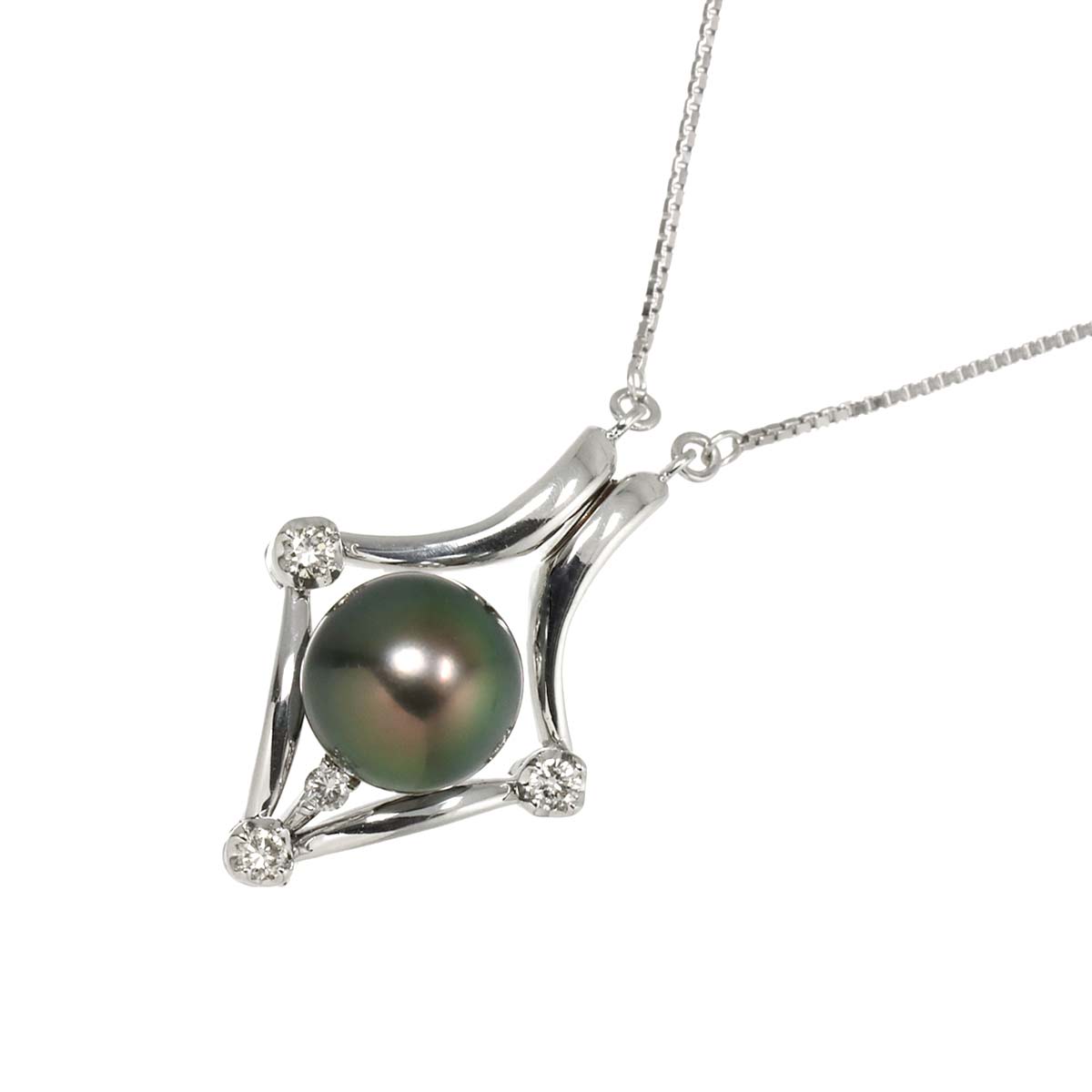 Black Pearl 8.3mm Diamond 0.12ct Necklace 18K WG 750