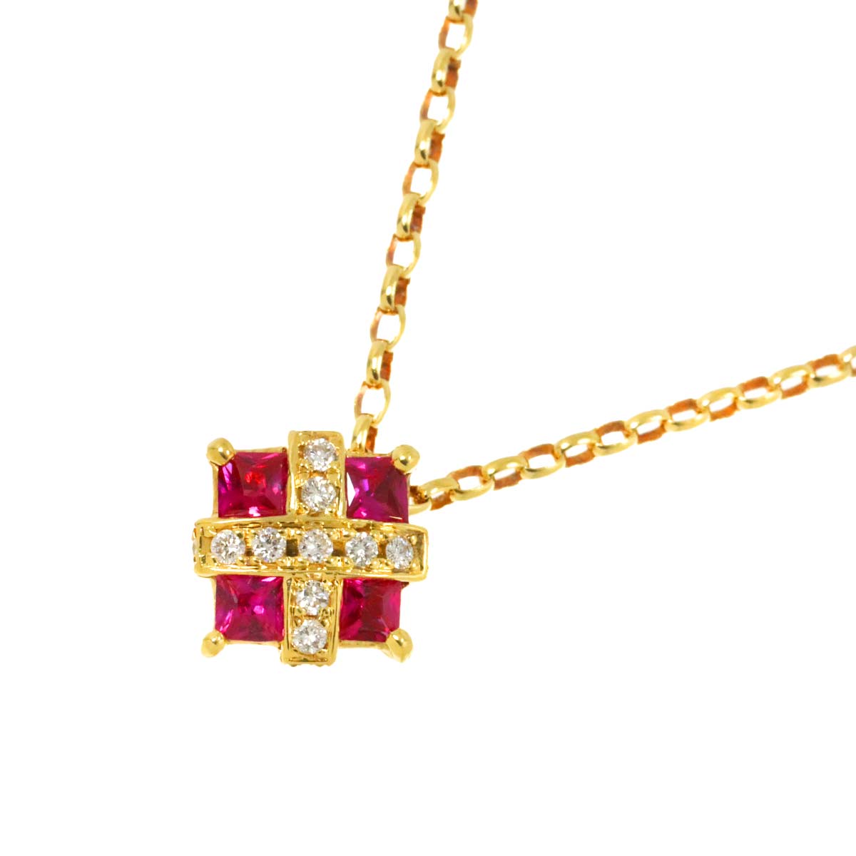 Ruby 0.38ct Diamond 0.12ct Necklace 18K YG 750