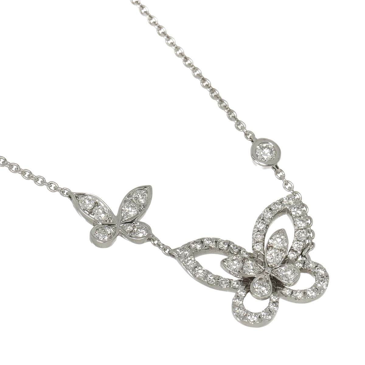 Double Butterfly Silhouette Diamond Necklace 18K WG 750