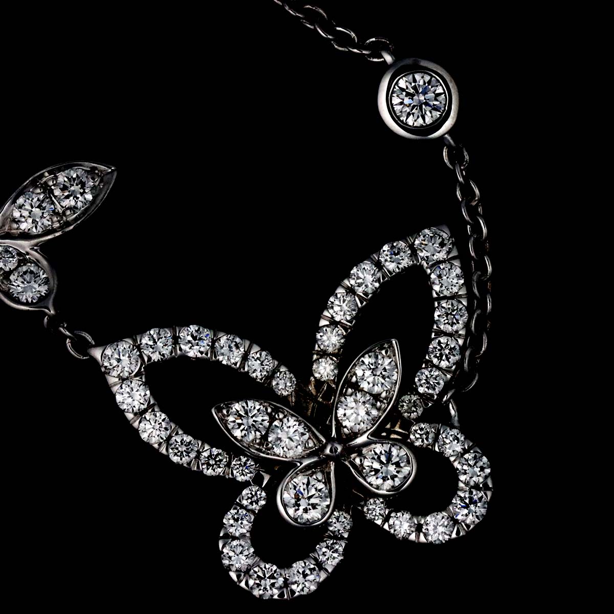 Double Butterfly Silhouette Diamond Necklace 18K WG 750
