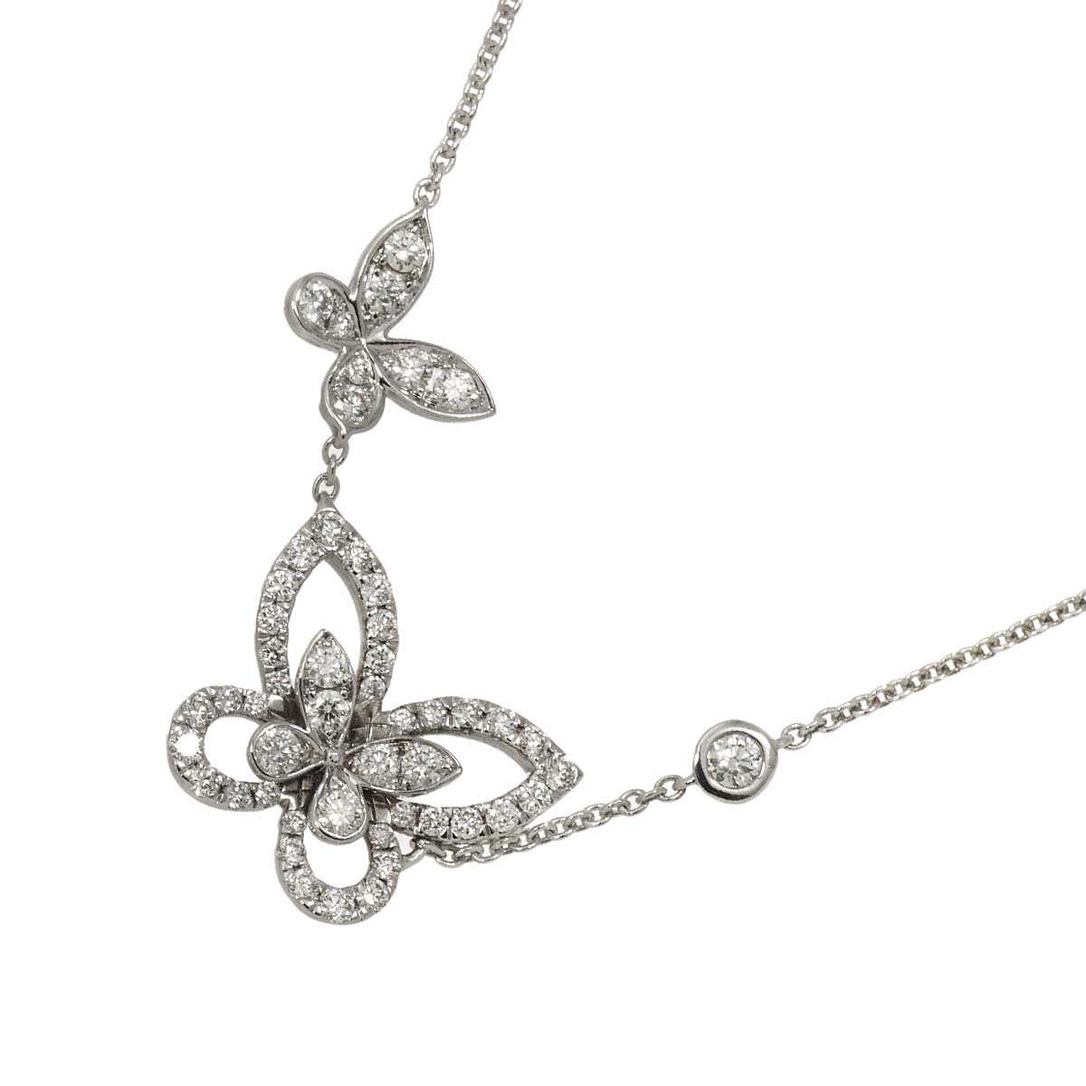 Double Butterfly Silhouette Diamond Necklace 18K WG 750