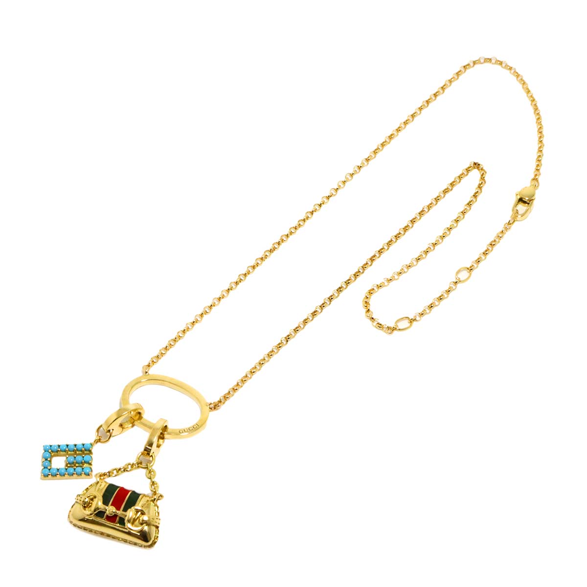 Enamel Turquoise charm Necklace 18K Yellow Gold 750
