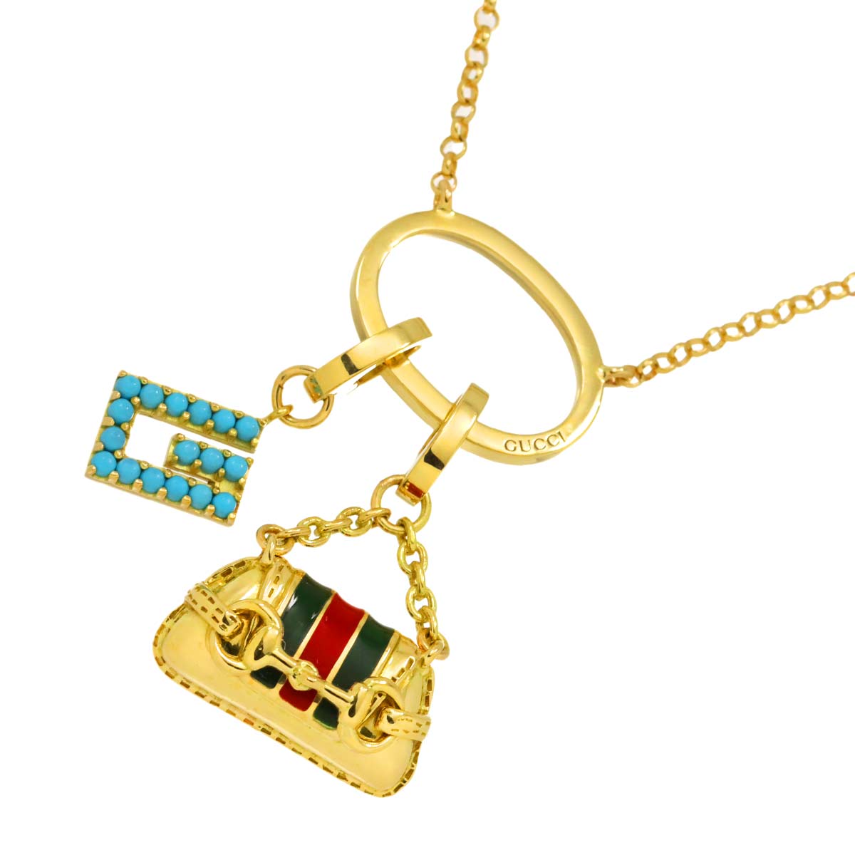Enamel Turquoise charm Necklace 18K Yellow Gold 750