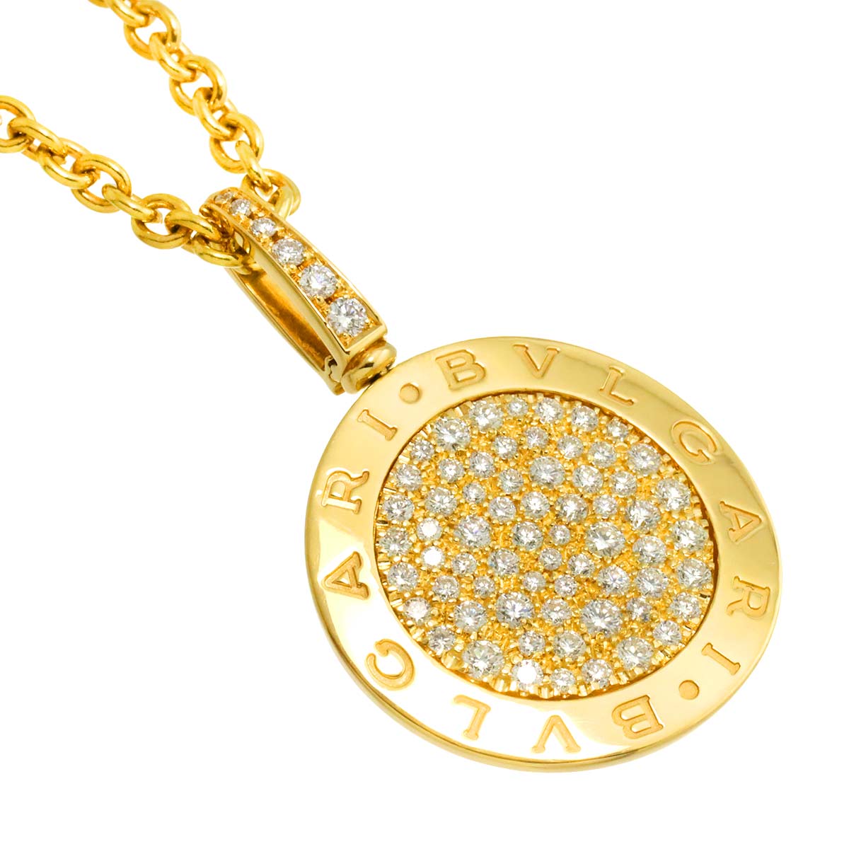 Double logo Pave Diamond Necklace 18K Yellow Gold 750