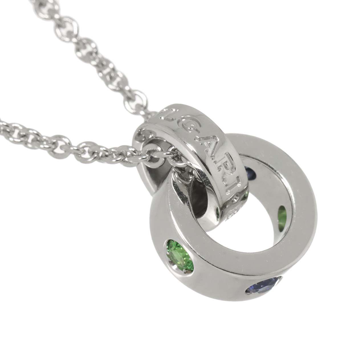 Sapphire Garnet Necklace 18K White Gold 750