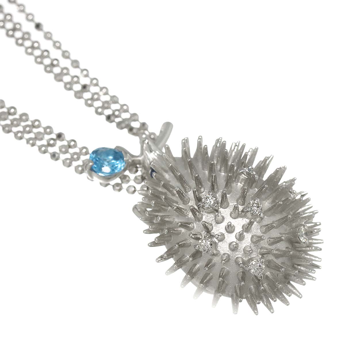 BlueTopaz Diamond 0.12ct Sapphire Necklace 18K WG 750