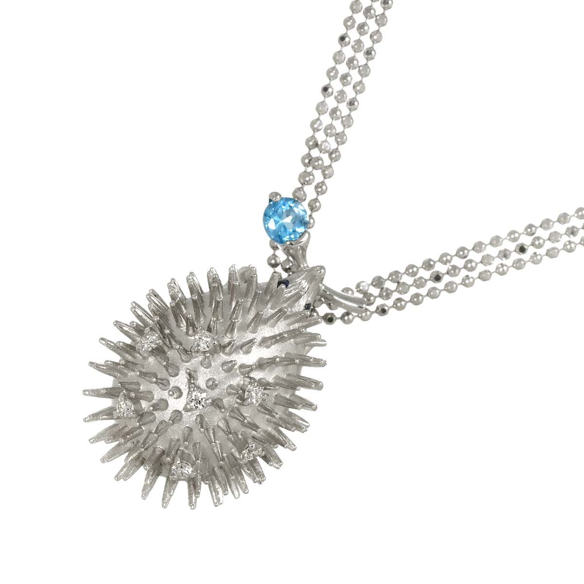 BlueTopaz Diamond 0.12ct Sapphire Necklace 18K WG 750