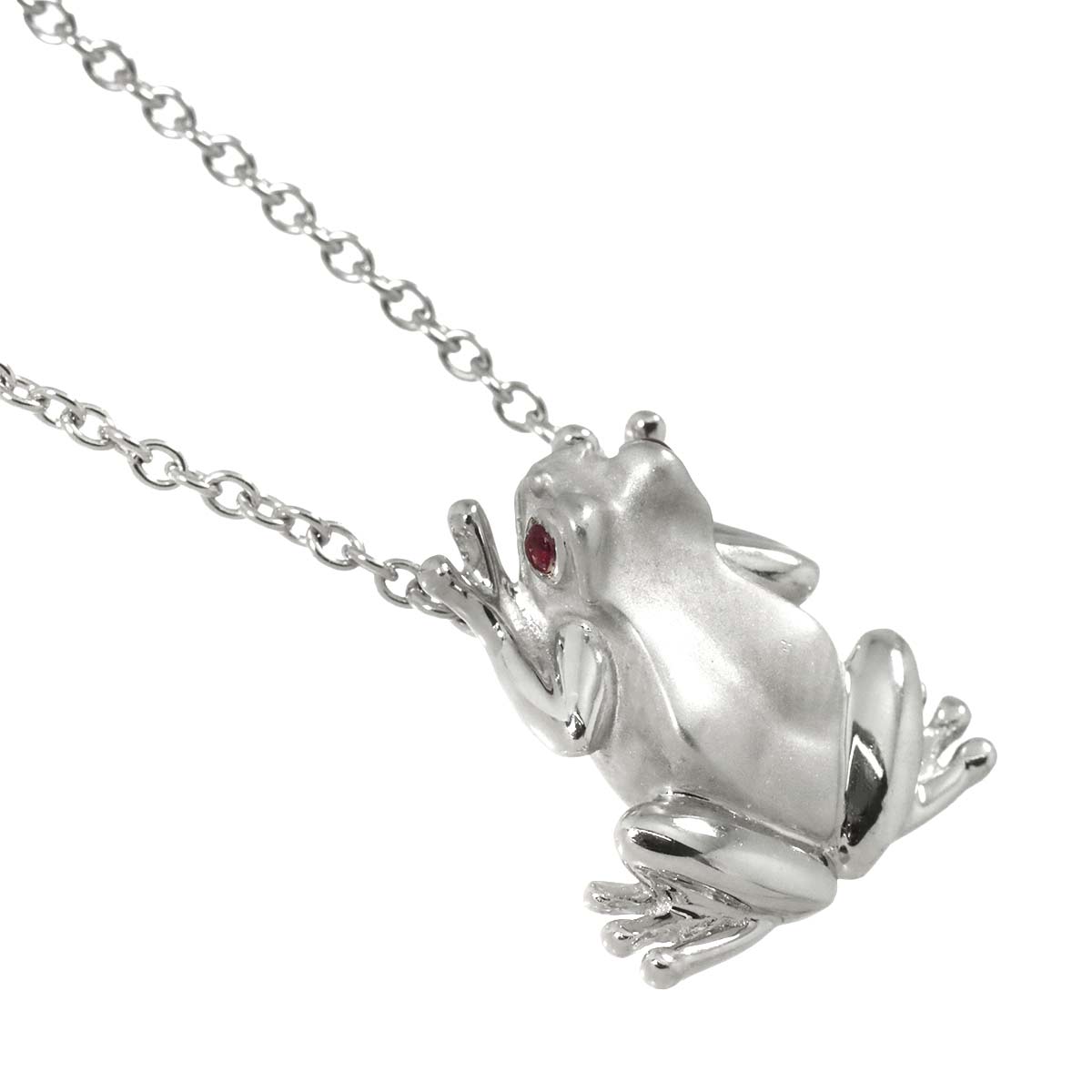 Frog motif Ruby Necklace 18K WG 750