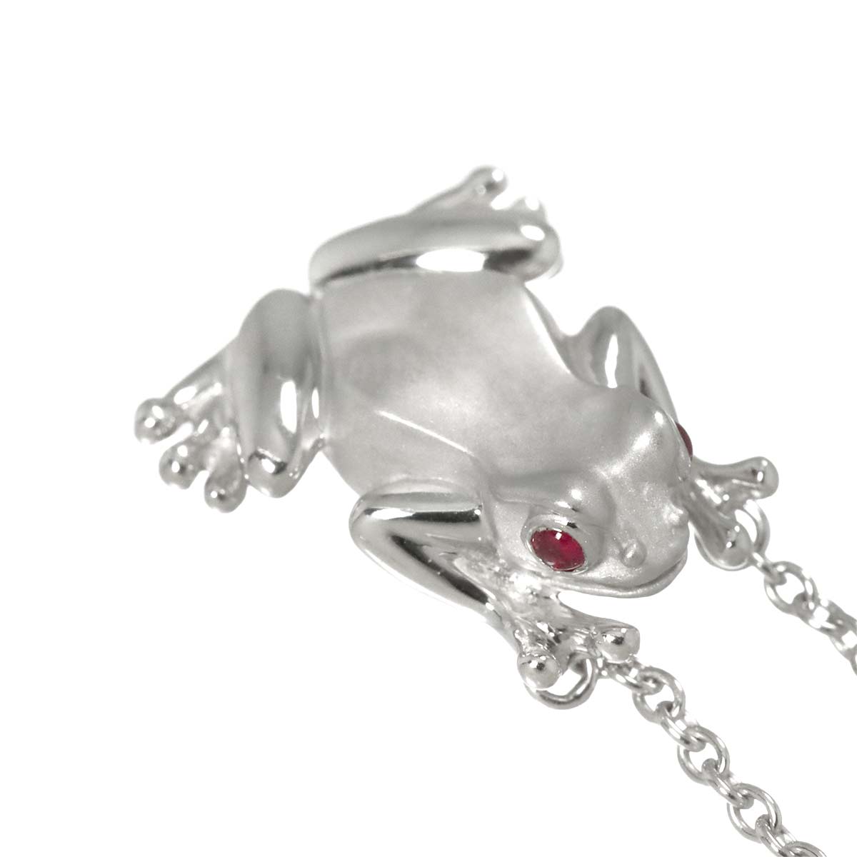 Frog motif Ruby Necklace 18K WG 750
